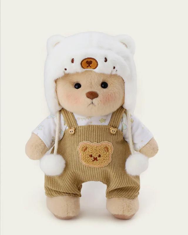 Getahug White Mink Hat Brown Overalls Bear | Handmade Jointed Teddy Bear Gift