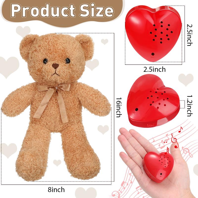 16 Inch Bear Stuffed Animal with Voice Recorder Set 60 Seconds Voice Sound Recorder Module Christmas Plush Stuffed Animal Bear with Zipper Sound Box Recordable Heart for Girls Boys Christmas Valentine's Day Wedding Anniversary Birthday Gift