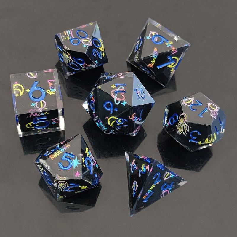 Multi Pattern Resin Dice Set, 7 Counts set Colorful Dice, Polyhedral Dice for D&D and Fantasy Games, Game Accessories for Men and Women