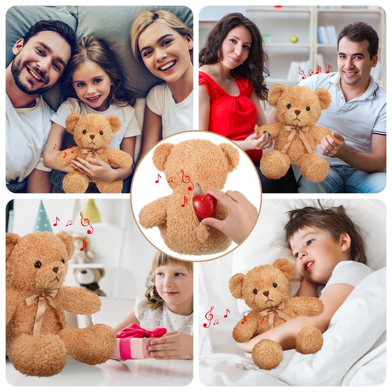 16 Inch Bear Stuffed Animal with Voice Recorder Set 60 Seconds Voice Sound Recorder Module Christmas Plush Stuffed Animal Bear with Zipper Sound Box Recordable Heart for Girls Boys Christmas Valentine's Day Wedding Anniversary Birthday Gift