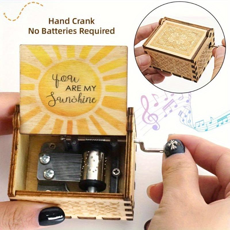 Vintage Wooden Music Box, 1 Count Letter & Sun Pattern Creative Mini Music Box, Gift for Birthdays, Christmas & Valentine's Day