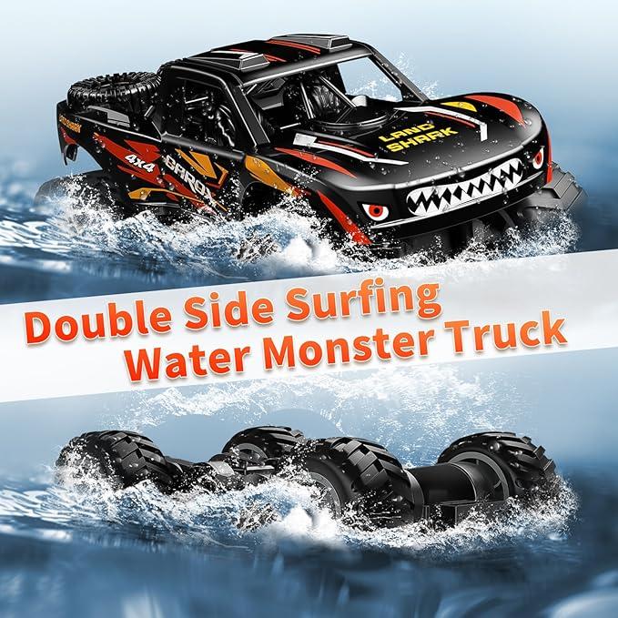 Carox 1:16 scale amphibious RC car truck, 2.4GHz shark monster truck, waterproof RC truck, all terrain off-road vehicle, pool toy water toy