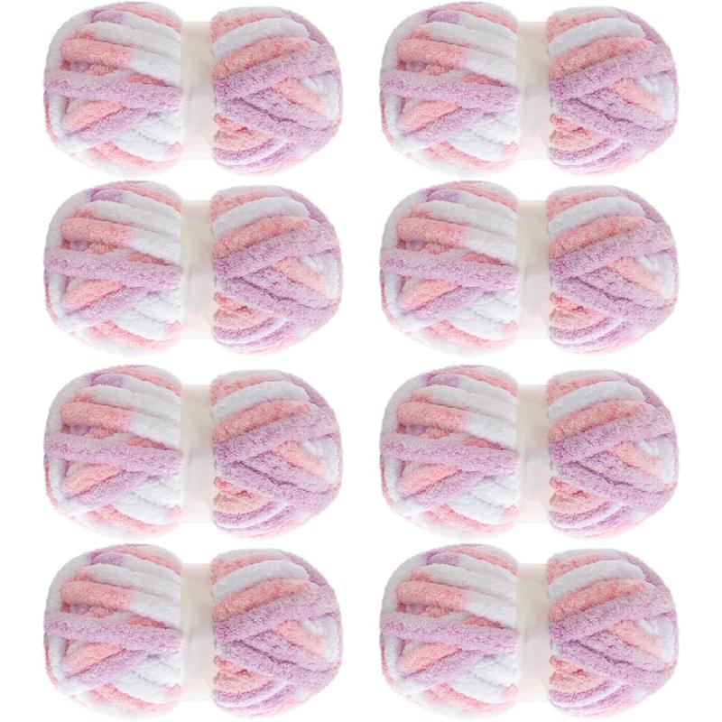 Tie Dye Chunky Yarn for Crocheting 8 Pack,Pink Fluffy Jumbo Chenille Yarn,Soft Plush Yarn Bulky,Giant Thick Fuzzy Yarn for Hand Knitting or Arm Knitting (31.7 yds,8 oz Each Skein)