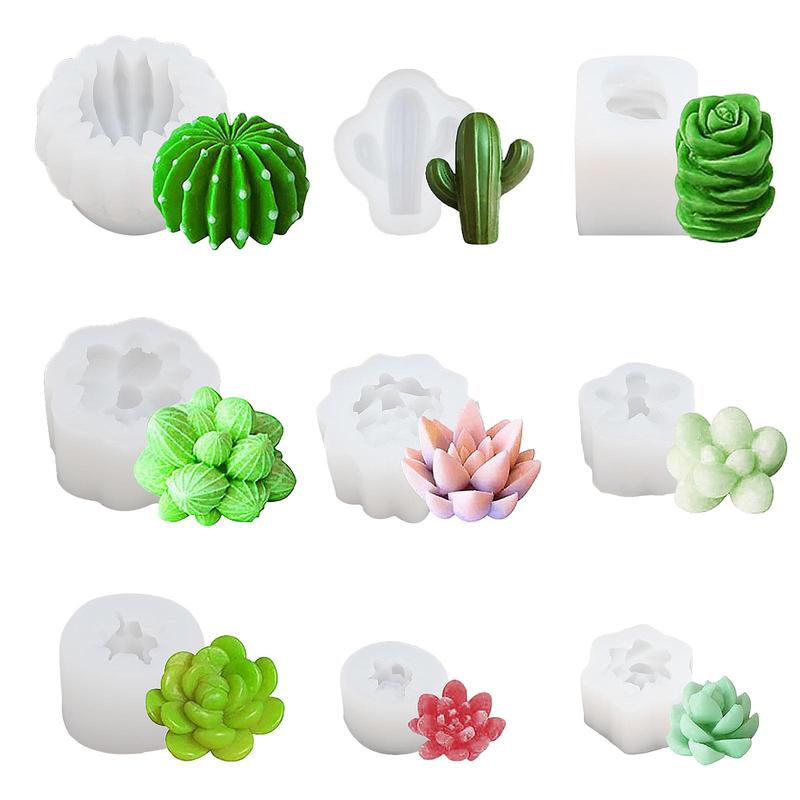 Cactus Design Candle Mold, 9 Counts set 3D Resin Craft Mold, DIY Decorative Ornament Mold For Home Decoration