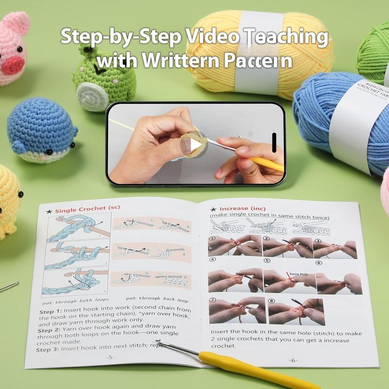 Animals Beginners Crochet Kits - Crochet Set for Starters Adult Kids with Step-by-Step Video Tutorials and Enough Yarns, Hook, Accessories