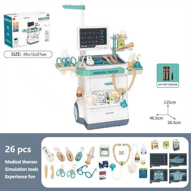 Doctor Kit for Kids 3-5 Years Old - 26 Piece Pretend Play Toys Toddler Mobile Medical Cart with Sound and Light Functions Perfect for Christmas Birthday Gift，Role-playing toy simulation medical equipment treatment table stethoscope and medical toy set