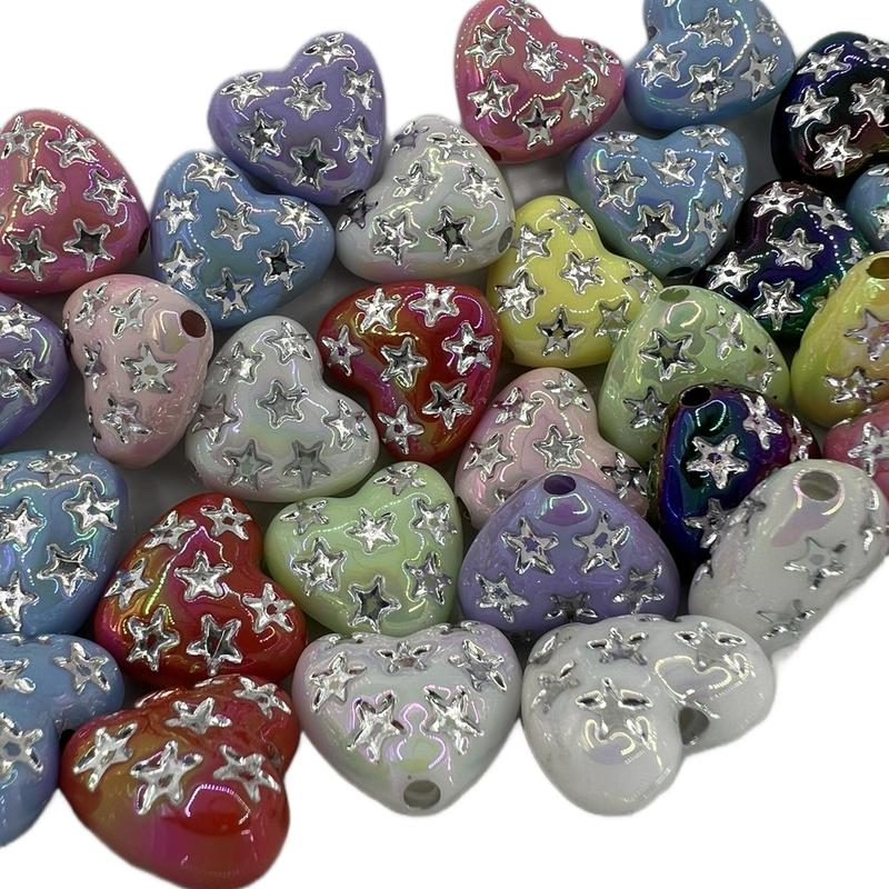 19.5mm Hearts with Star beads 30pcs for DIY Pens bead mix