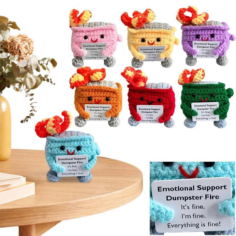 Emotional Support Dumpster Fire with Encouraging Card Positive Crochet Dumpster Fire Cute Funny Gifts for Friends Coworker