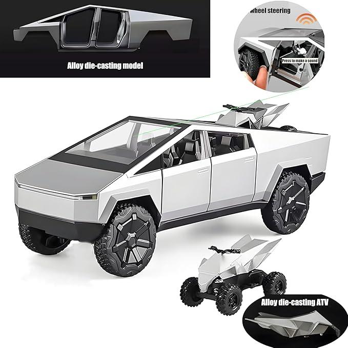 1:32 Scale Tesla Cybertruck Toy Pickup with LED Lights, Realistic Sounds, Friction-Powered Pullback – Ideal Gift for Kids & Car Enthusiasts tesla cybertruck