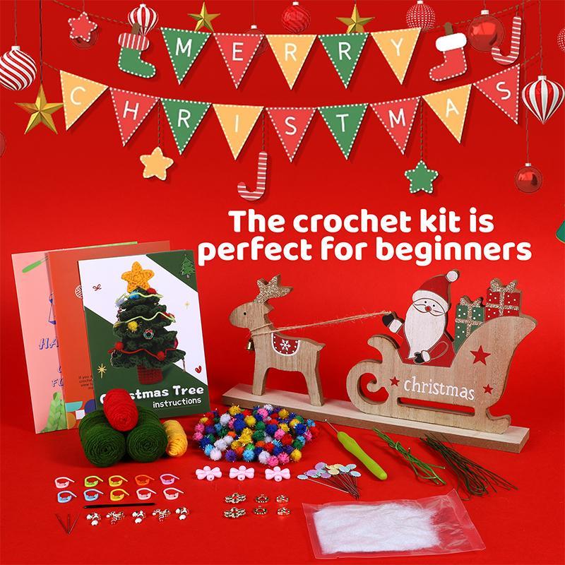 Christmas Tree Crochet Kit, 1 Set Crochet Starter Kit with Step-by-step Video Tutorial, DIY Crochet Kit for Beginners, Crochet Supplies