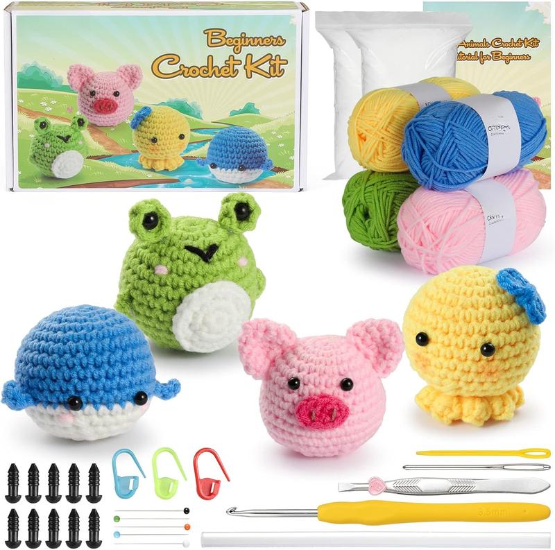 Animals Beginners Crochet Kits - Crochet Set for Starters Adult Kids with Step-by-Step Video Tutorials and Enough Yarns, Hook, Accessories