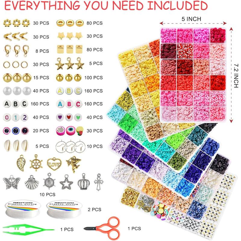 19000 count Clay Beads Bracelet Making Kit, 120 Colors 6 Boxes Friendship BraceletKit for  Making, Flat Polymer Heishi Beads with Charms, Gifts-Crafts Set for Girls Ages 6-12