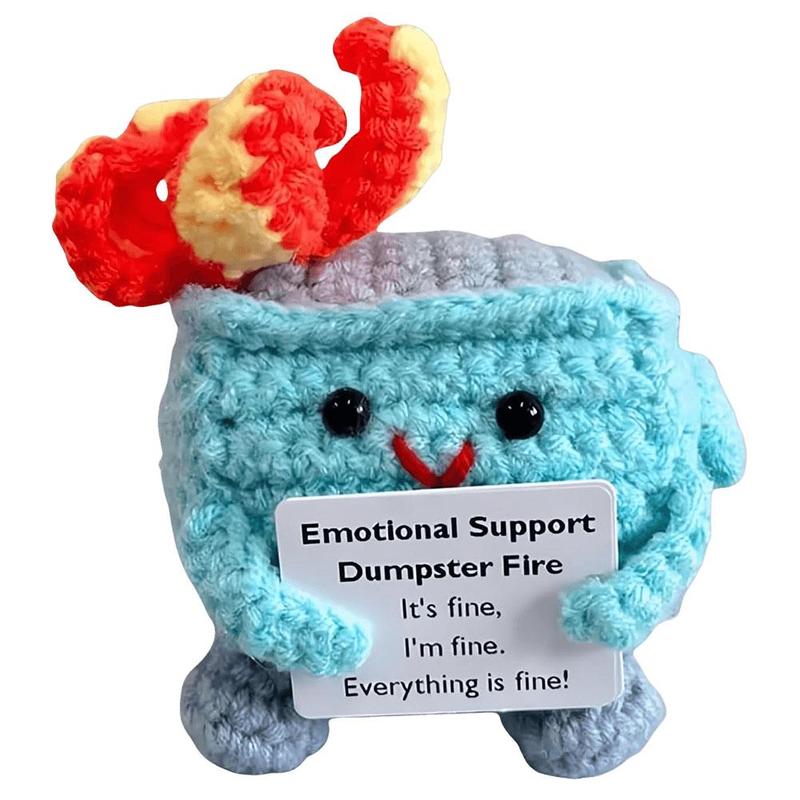 Emotional Support Dumpster Fire with Encouraging Card Positive Crochet Dumpster Fire Cute Funny Gifts for Friends Coworker