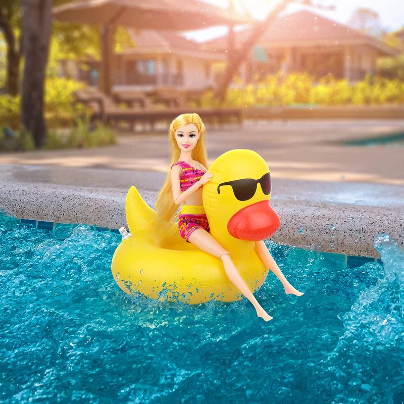 9 Pcs Cute 11.5 Inch Girl Doll Float Swimming Pool Floaties Party Ring Inflatable Drink Holder for 11.5