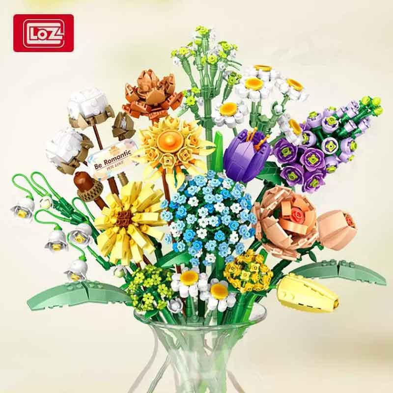 Flower Bouquet Building Block Toy, 1 Set DIY Artificial Eternal Flower, Small Particle Assembly Flower Bundle, Eternal Flower Ornament