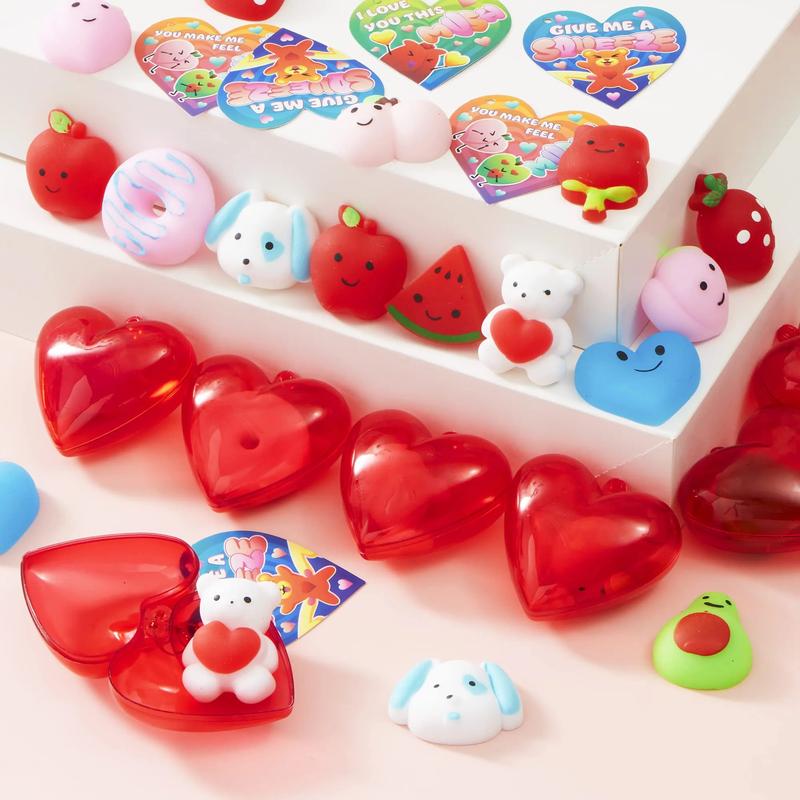 28Pcs Hearts Filled Mochi squishy toy Toys with Kids Valentines Cards for Classroom Exchange