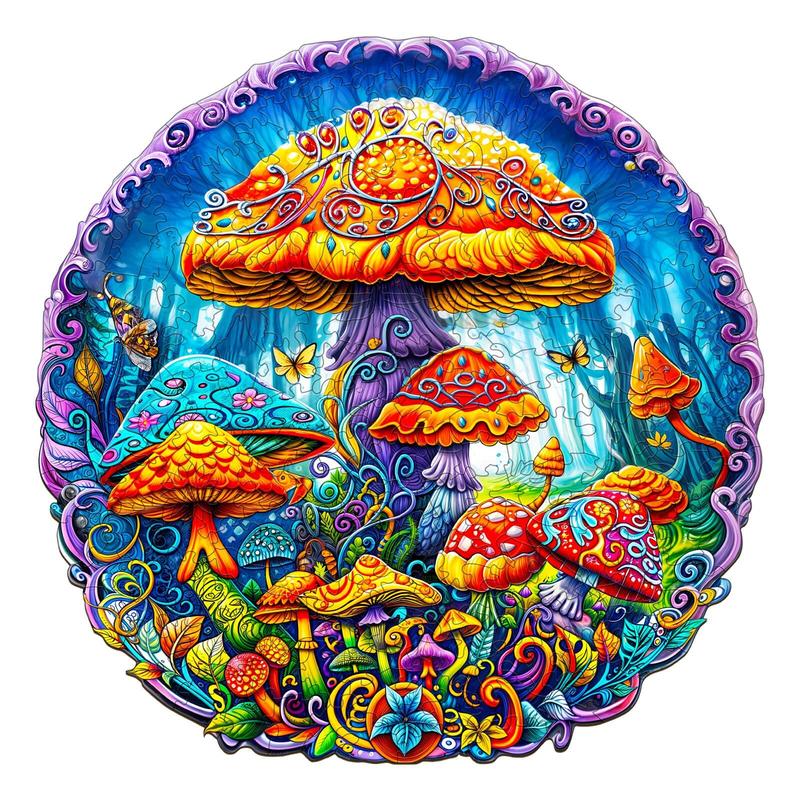 Magical Mushrooms Wooden Jigsaw Puzzle - Educational Toy for Kids and Adults