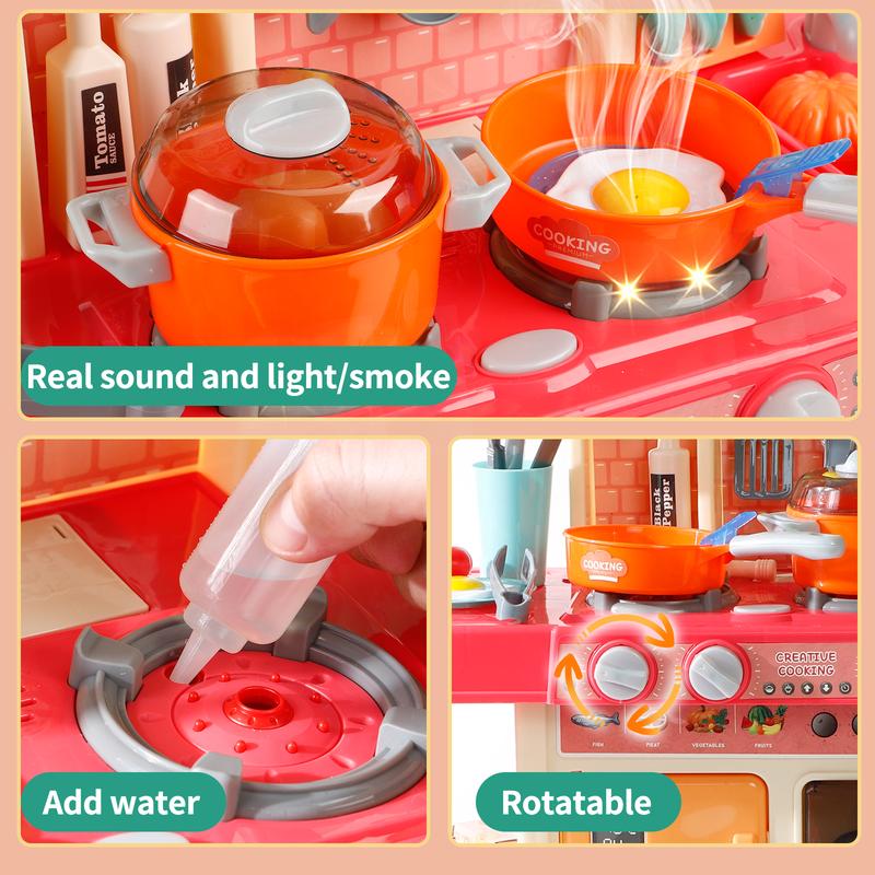 Color Changing Kitchen Playset Toys for Kids with Sound and Light, Cooking Stove, Play Sink and Toy Kitchen Accessories, Pretend Kitchen for Toddler