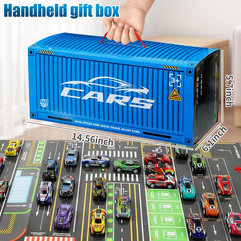 48-Piece Pull Back Cars Set with Garage Storage Box – Race Car Collection for Boys and Girls – Mini Racing Cars, Friction Powered Toy Cars