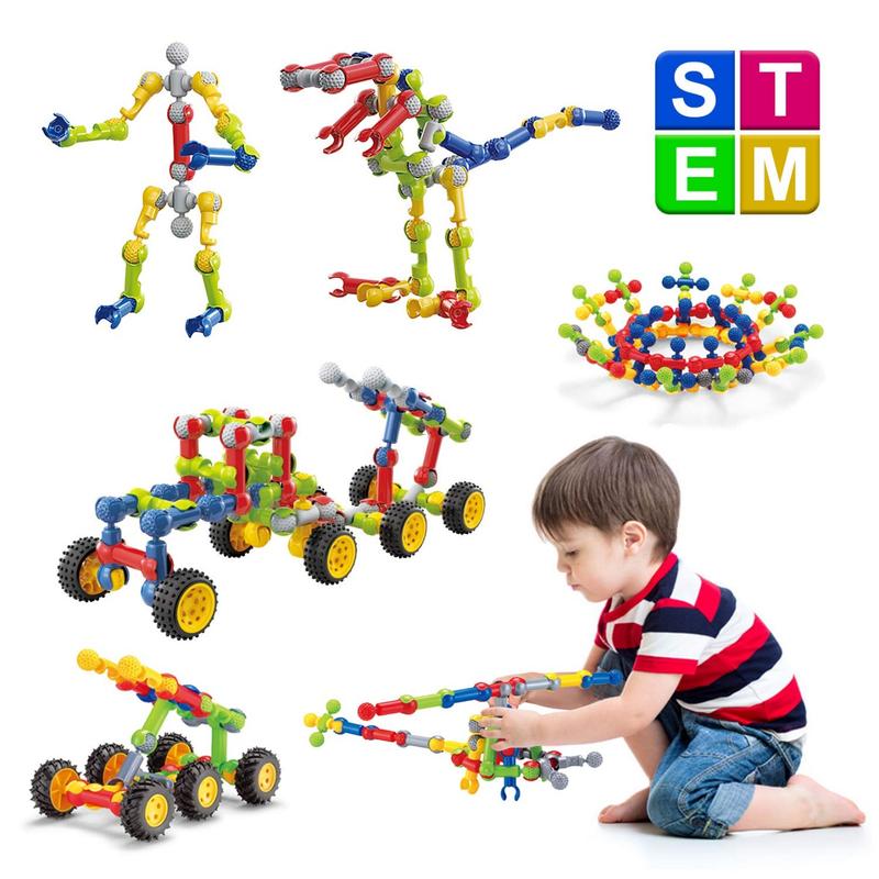 Stem Building Toys for 3 4 5 6 7 8 Year Old Boys Girls Kids,125Pieces Building Blocks Educational Learning Toys with Large Storage Box,Ideal Christmas Birthday Gifts