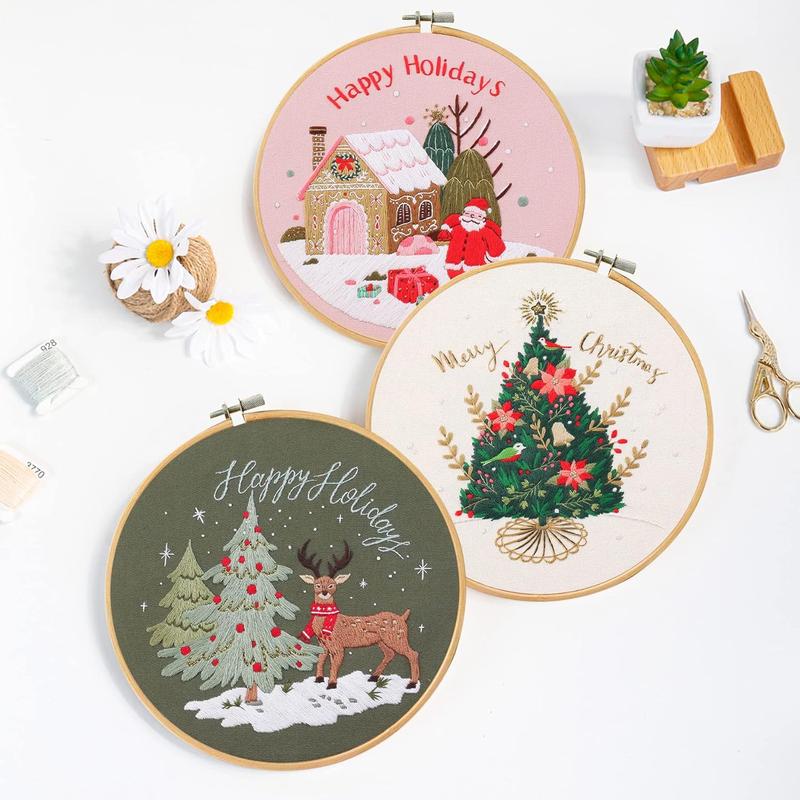 3 Pack Embroidery Kit for Beginners with Pattern, Cross Stitch Kits for Adults with Instructions,Needlepoint Kits for Adults Include 1 Embroidery Hoops,Color Threads and Needles(Cat)