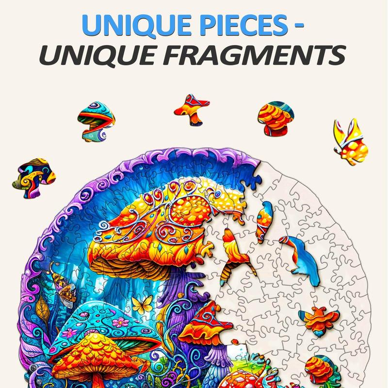 Magical Mushrooms Wooden Jigsaw Puzzle - Educational Toy for Kids and Adults