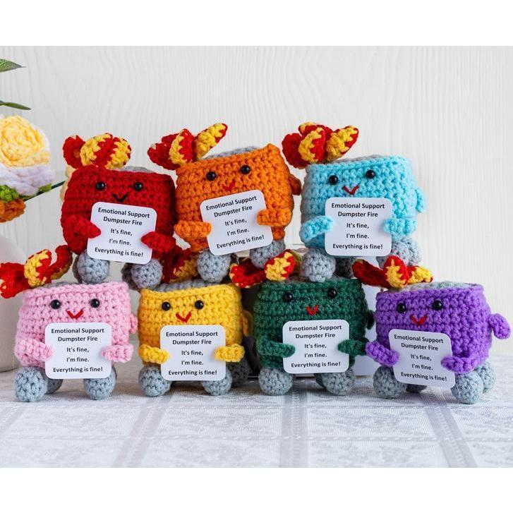 Emotional Support Crochet Dumpster Fire Amigurumi, Buring Fire, Funny Crochet Meme, I'm Fine, Holiday Gift, Crochet Transh Can, Chrismtas