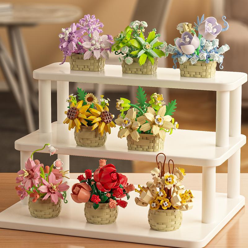 Artificial Flower Building Blocks, 1 Count Creative Flower Building Blocks, DIY Creative Puzzle Building Blocks, Home Decoration Ornaments