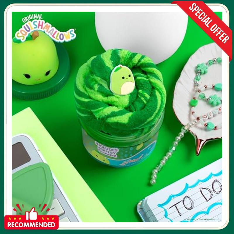 Original Squishmallows Ashley The Apple Premium Cloud Slime, 8 oz. Slime, Green Apple Scented, 3 Fun Slime Add Ins, Pre-Made Slime for Kids, Great 6 Year Old Toys, Super Soft Sludge Toy