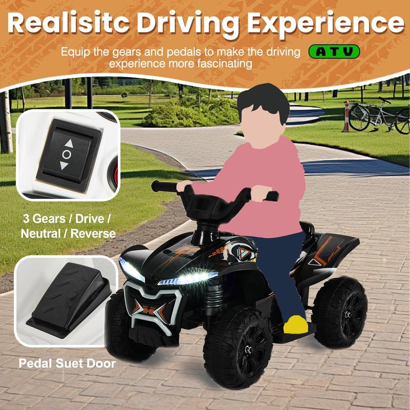 ATV 6V 4.5A Ride On Car for Kids,4 Wheeler Electric Car with Music and Wear-Resistant Wheels Ride On Toys for Kids with Reverse Gear and Headlights