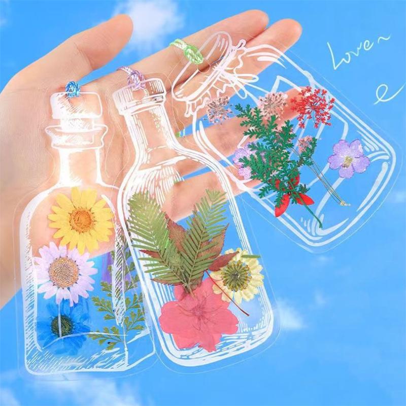 40 Counts DIY Bookmarks Transparent Dried Flower Handmade Transparent Leaves Collection of Spring Bottle