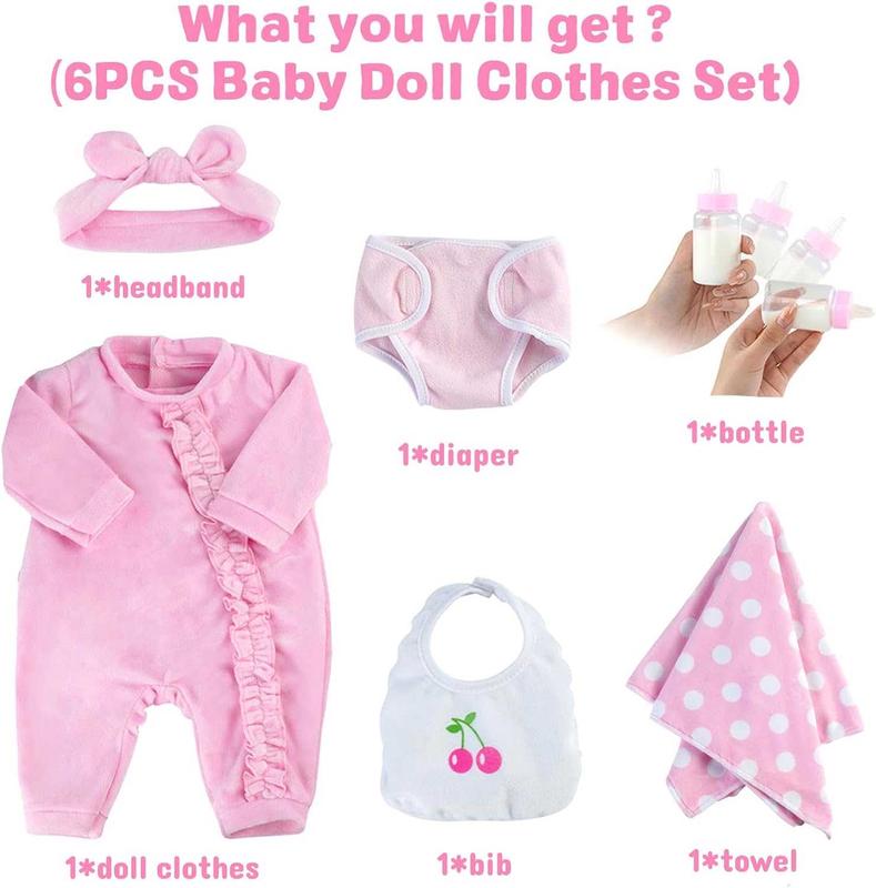 BABESIDE 6 Pcs Baby Doll Clothes for 17-22 inch Baby Dolls,Baby Doll Clothes Outfit Accessories fit Newborn Baby Doll Girl, Pink