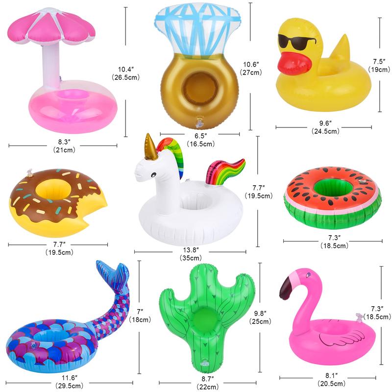 9 Pcs Cute 11.5 Inch Girl Doll Float Swimming Pool Floaties Party Ring Inflatable Drink Holder for 11.5