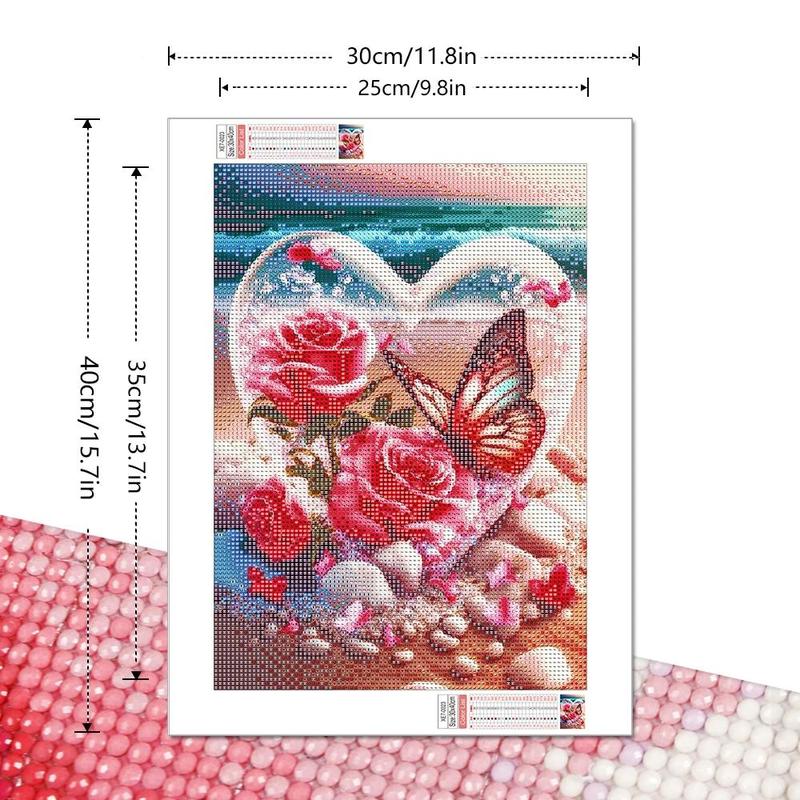 Butterfly & Rose Pattern DIY Decorative Art Picture without Frame, 5D DIY Full Round Drill Diamond Arts Colorful Painting Kit, Wall Art Crafts for Home Decor