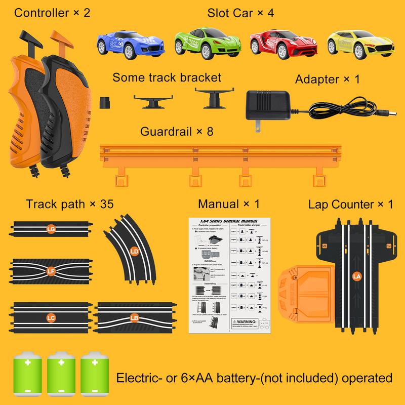 Slot-Car-Race-Track-Sets for Boys Kids, Battery or Electric Race Car Track with 4 High-Speed Slot Cars, Dual Racing Game 2 Hand Controllers Circular Overpass Track, Toys Gifts for 6-8 8-12 Boys Girls rc car offroad  rc