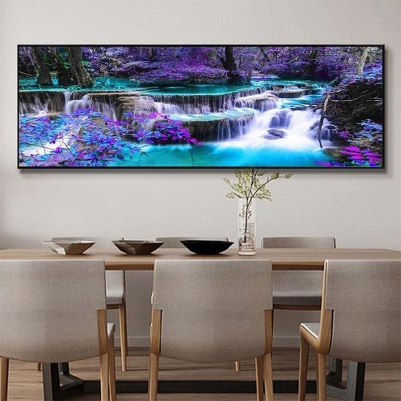 Floral Waterfall DIY Diamond Arts Colorful Painting Kit Without Frame, Waterfall Diamond Art Painting for Bedroom Living Room Office Home Decor