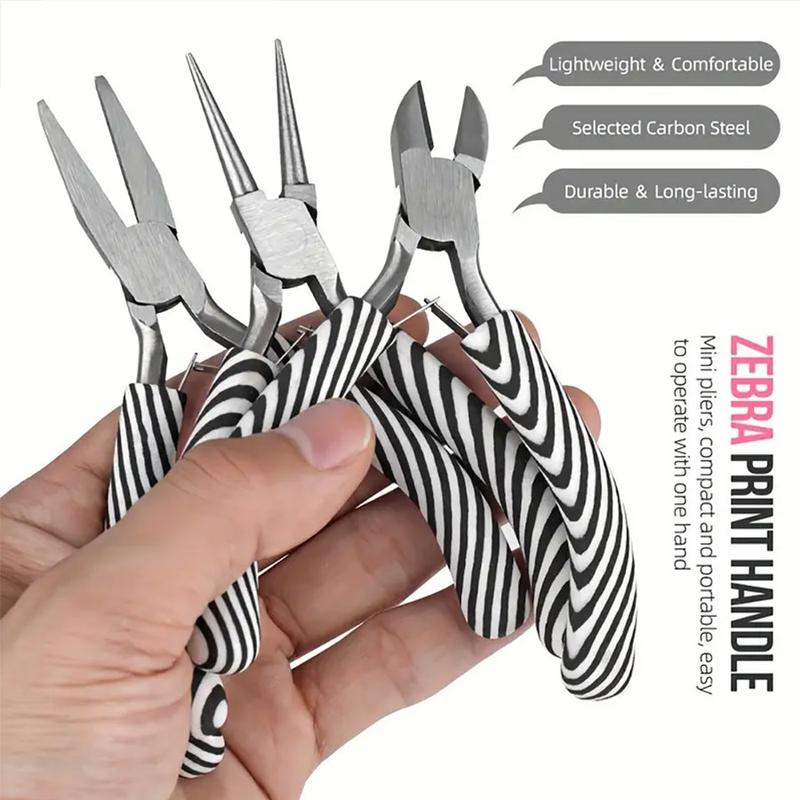 17pc Jewelry Making Toolkit with Zebra Print Tools, Carbon Steel DIY Craft Set - Animal Pattern Pliers, Scissors, Tweezers, Needles & Accessories, Without Power Craft Essentials for Beading & Handicrafts