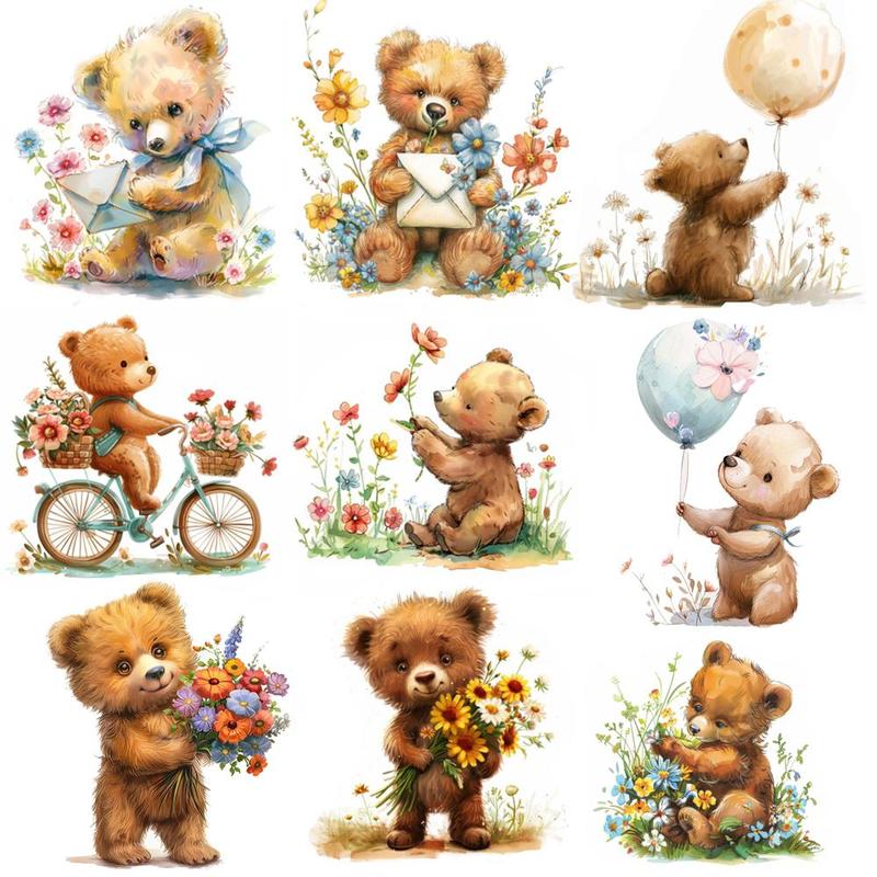 Bear & Flower Pattern Sticker (20pcs set), Cute Cartoon Bear Sticker, DIY Decorative Sticker for Scrapbook & Journal & Gift Wrapping & Greeting Card