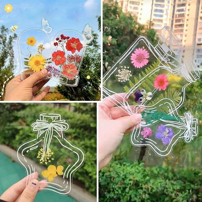 40 Counts DIY Bookmarks Transparent Dried Flower Handmade Transparent Leaves Collection of Spring Bottle