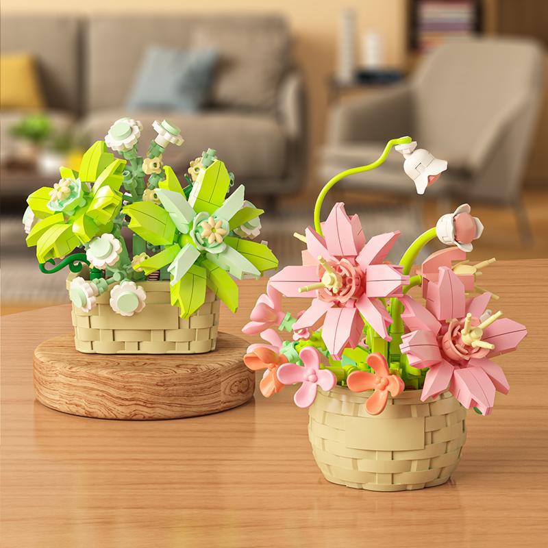 Artificial Flower Building Blocks, 1 Count Creative Flower Building Blocks, DIY Creative Puzzle Building Blocks, Home Decoration Ornaments