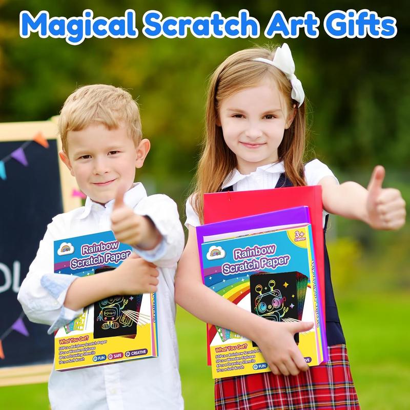 Scratch Art for Kids Toy: 60 Rainbow Scratch Paper Art Supplies Kits for Boy Girl Birthday Gift Arts Crafts Classroom Supplies for Kids Party Activities Halloween Christmas Stocking Stuffer Gift