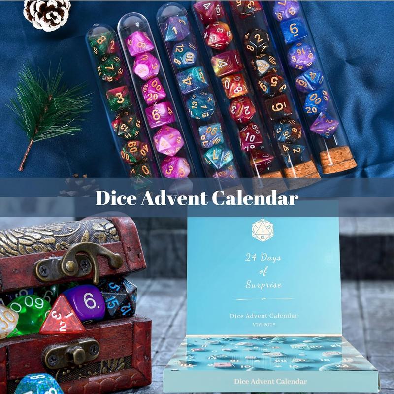 Dice Advent Calendar Game - Polyhedral Dice Set Advent Calendar Adults Teens - 2024 24 Days Christmas Countdown Surprise Gift Gamers Role Players