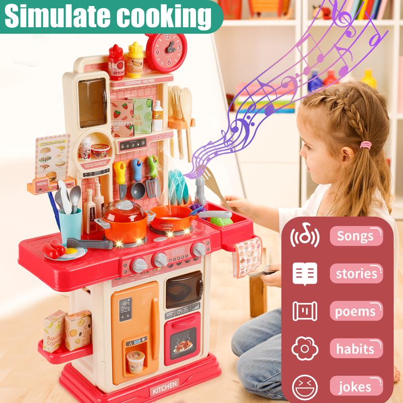 Color Changing Kitchen Playset Toys for Kids with Sound and Light, Cooking Stove, Play Sink and Toy Kitchen Accessories, Pretend Kitchen for Toddler