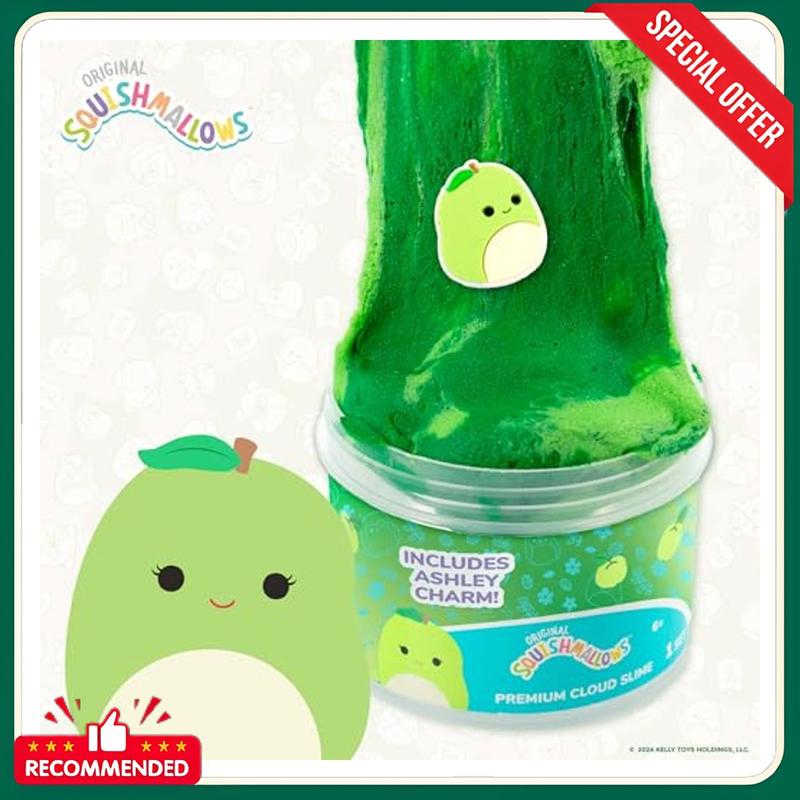 Original Squishmallows Ashley The Apple Premium Cloud Slime, 8 oz. Slime, Green Apple Scented, 3 Fun Slime Add Ins, Pre-Made Slime for Kids, Great 6 Year Old Toys, Super Soft Sludge Toy