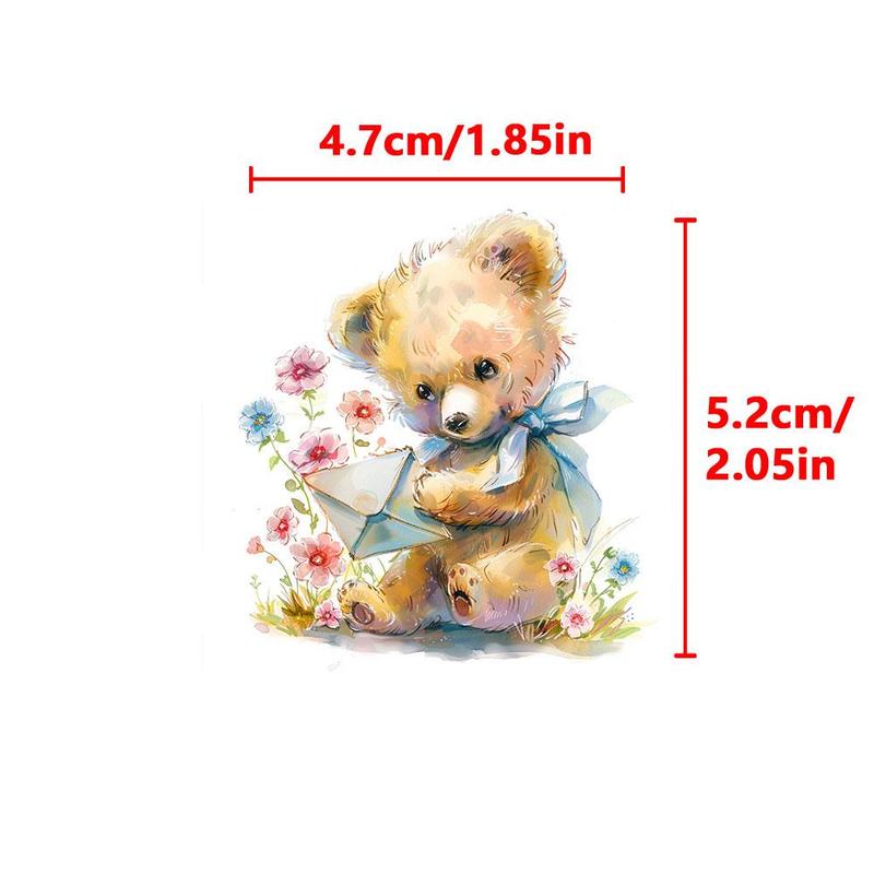 Bear & Flower Pattern Sticker (20pcs set), Cute Cartoon Bear Sticker, DIY Decorative Sticker for Scrapbook & Journal & Gift Wrapping & Greeting Card