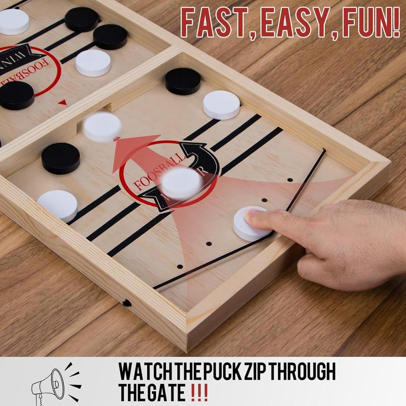 Extra Large Wooden Fast Sling Puck Game - Super Sling Hockey Table for Family Game Night & Parties | Foosball Winner String Puck Game with 20 Pucks & Storage Bag | Premium Wood Construction