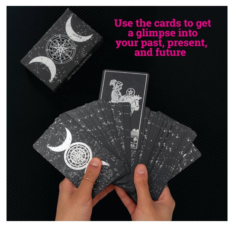 Silver Foil Tarot Cards Deck,78 Original Tarot Cards Fortune Telling Game with Guide Book for Beginners Tarot Cards Standard Size4.75 x 2.76 (Black)