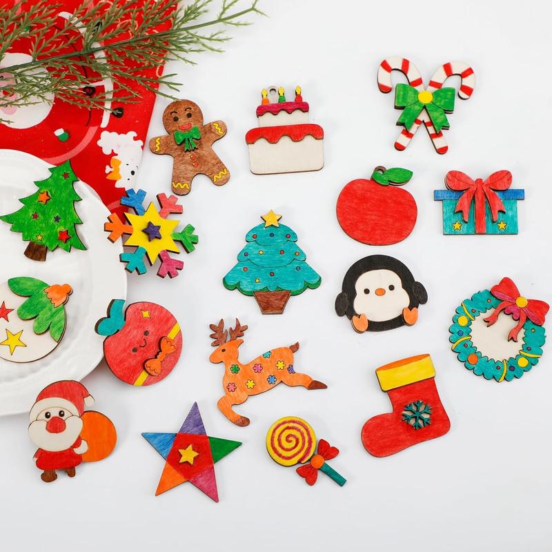 Christmas Crafts for Kids, 36pcs DIY Wooden Magnets Art Craft Supplies Painting Kit for Boys Girls Ages 4-8 8-12 Xmas Stocking Stuffers Toys Party Favors Gifts Goodie Bag Fillers Holiday Decor