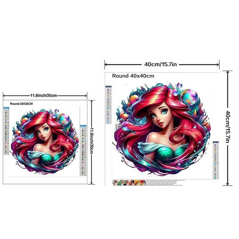 5D DIY Diamond Arts Colorful Painting Kit, Cartoon Mermaid Pattern Diamond Arts Crafts without Frame, Handmade Diamond Art Pictures for Home Decor