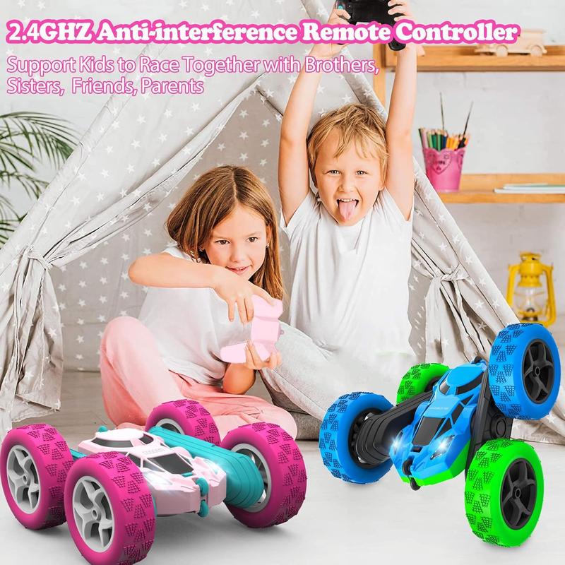 Pink Remote Control Car for Girls - RC Stunt Cars with 4WD Double-Sided Driving 360 Flips Rotating, Off Road Remote Car Outdoor Toys for Kids Age 6 7 8-12, Christmas Birthday Gifts